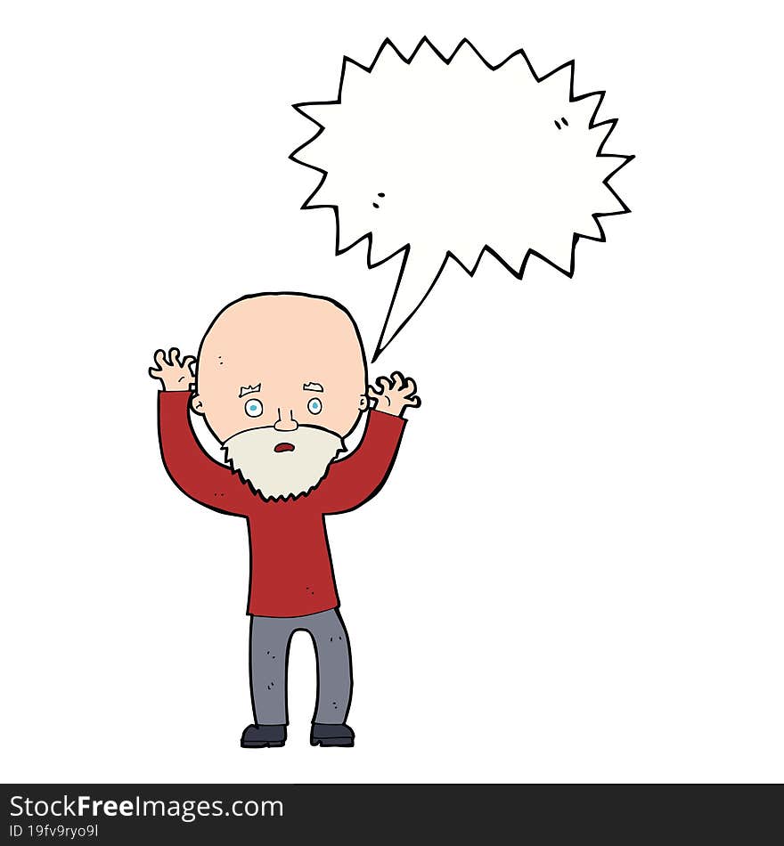 cartoon bearded man panicking with speech bubble