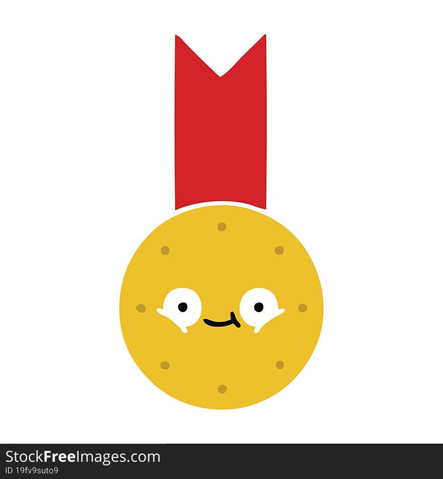 flat color retro cartoon gold medal