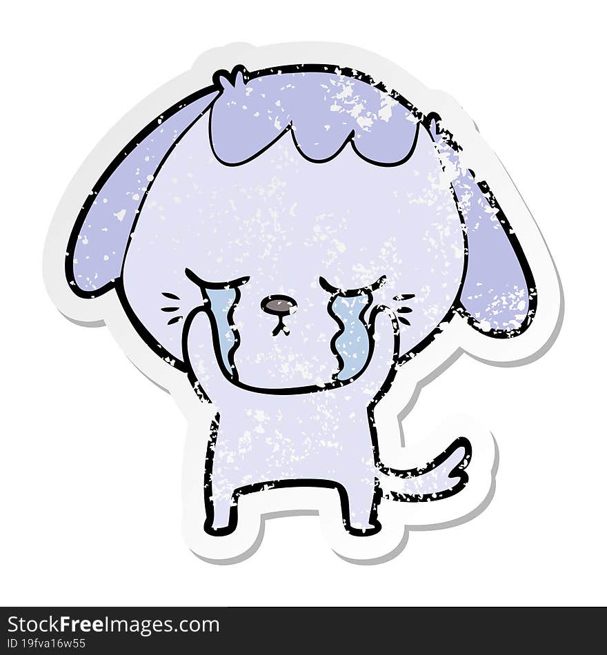 distressed sticker of a cute puppy crying cartoon