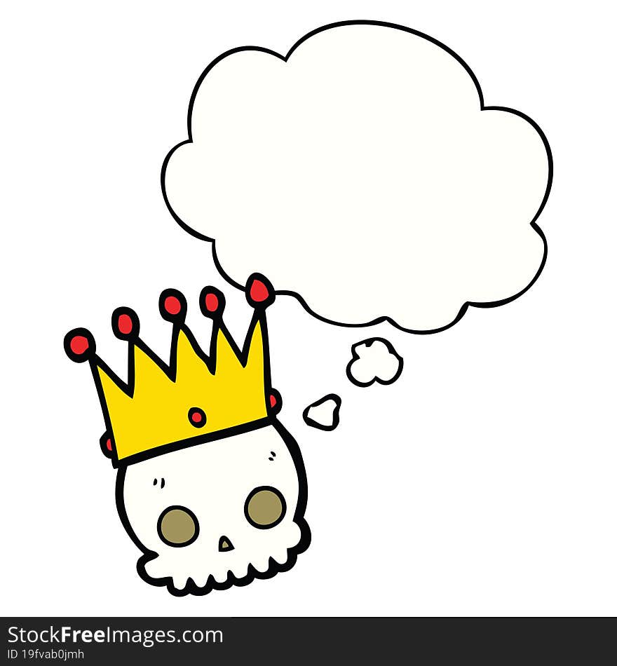 cartoon skull with crown and thought bubble