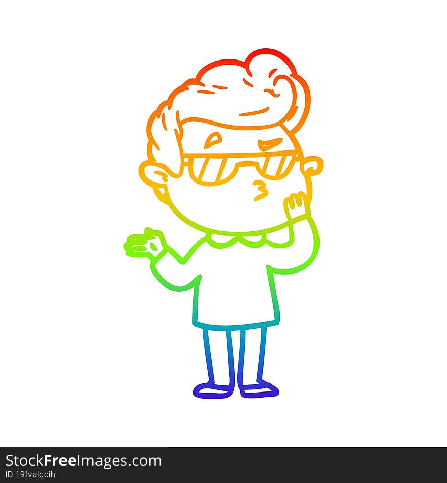 rainbow gradient line drawing of a cartoon cool guy