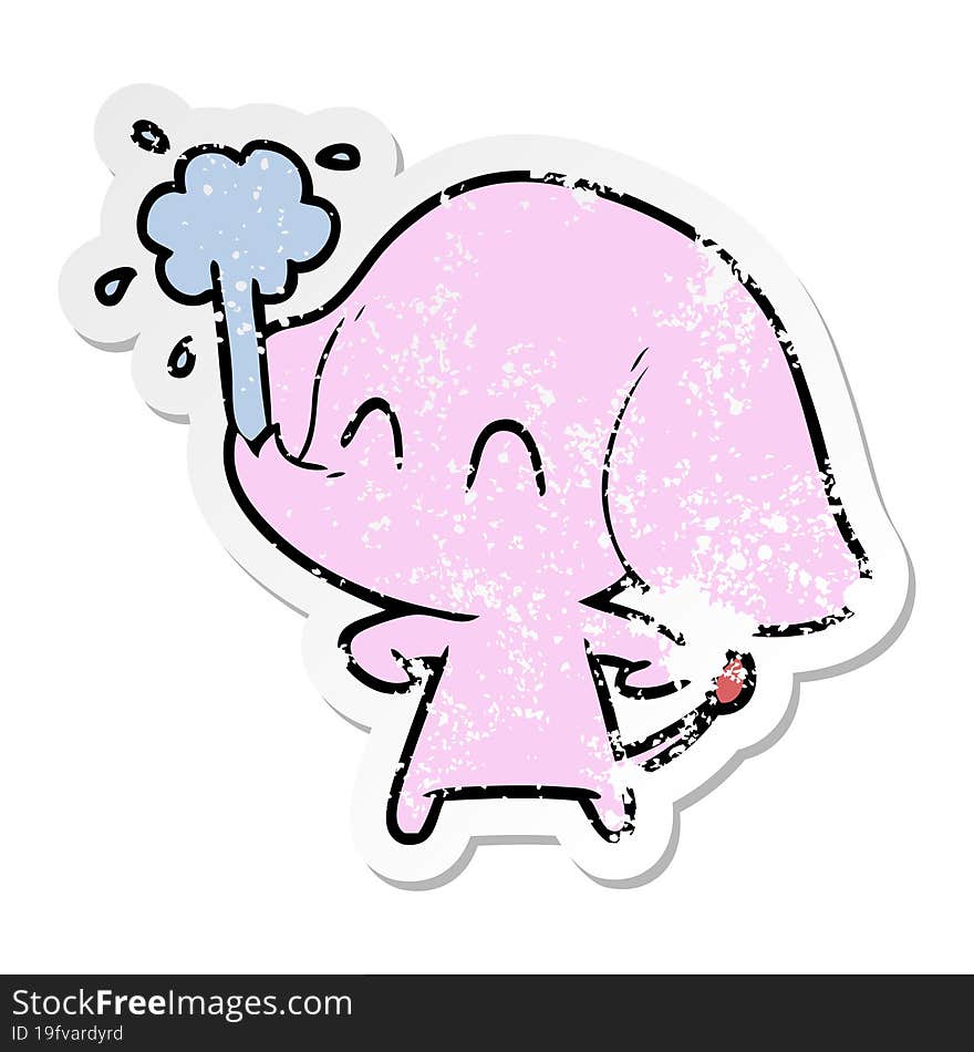 Distressed Sticker Of A Cute Cartoon Elephant Spouting Water