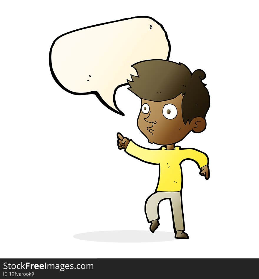 Cartoon Pointing Boy With Speech Bubble