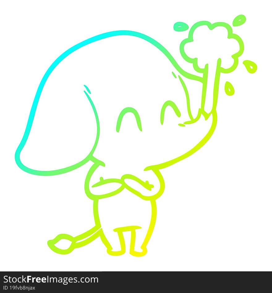 cold gradient line drawing cute cartoon elephant spouting water