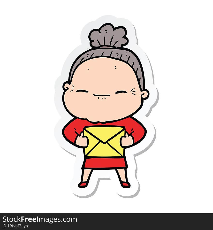 Sticker Of A Cartoon Peaceful Old Woman