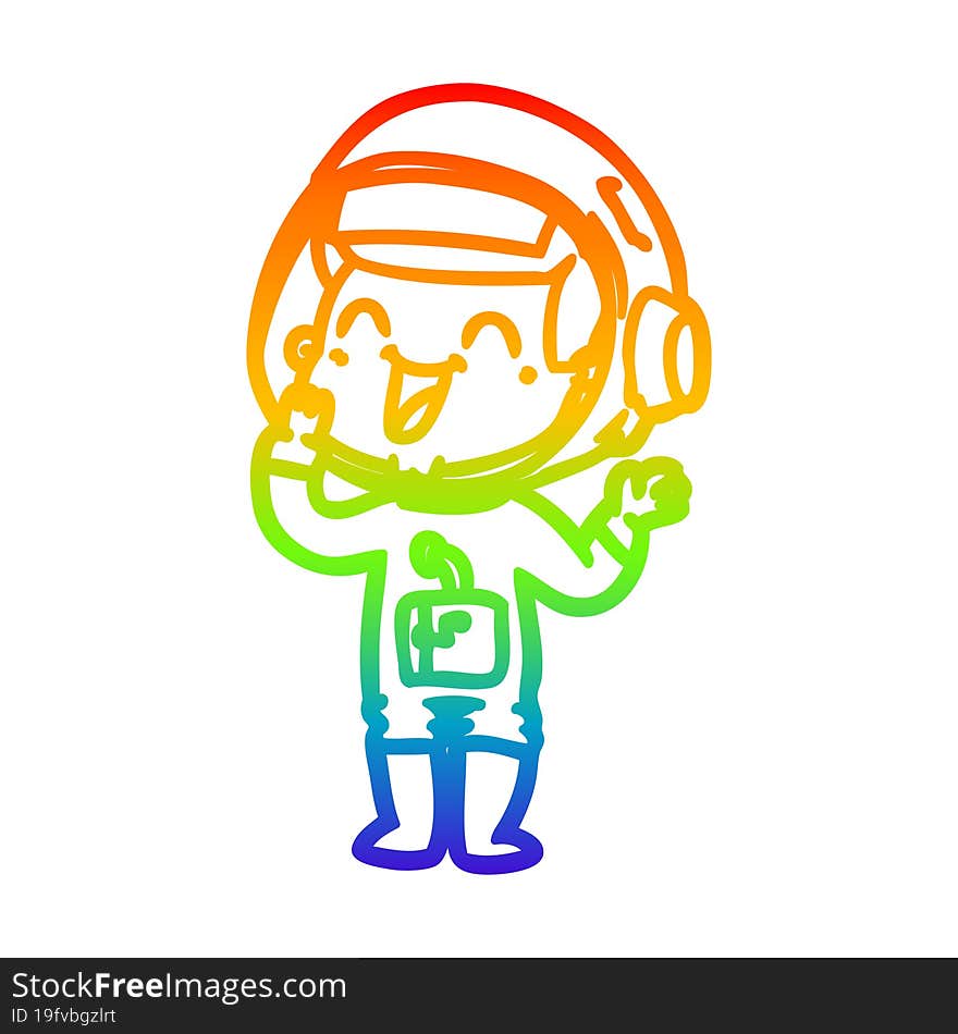 Rainbow Gradient Line Drawing Happy Cartoon Astronaut