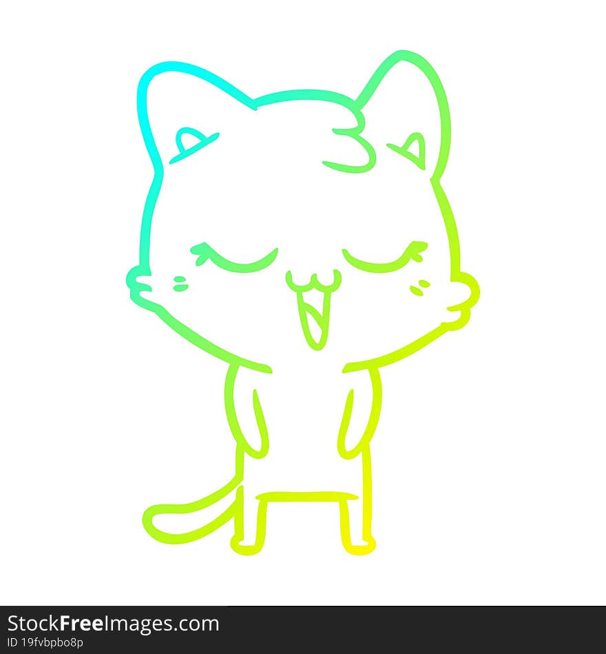 cold gradient line drawing of a happy cartoon cat