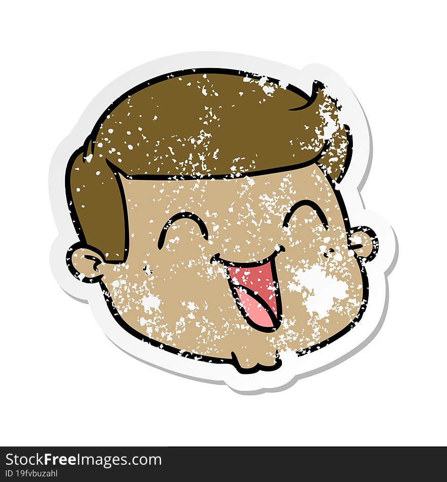 distressed sticker of a happy cartoon male face