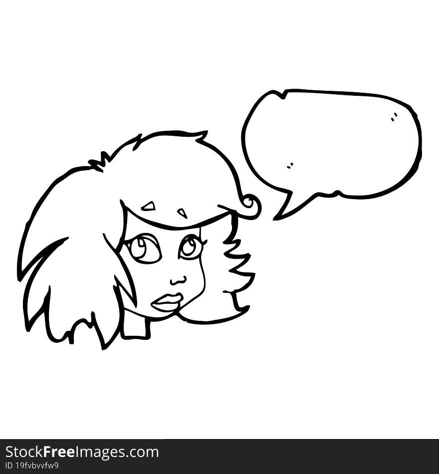 freehand drawn speech bubble cartoon female face