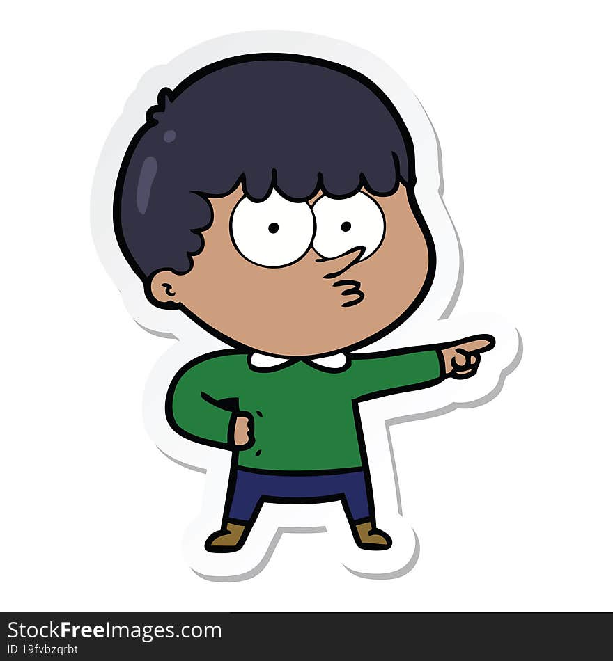 Sticker Of A Cartoon Pointing Boy