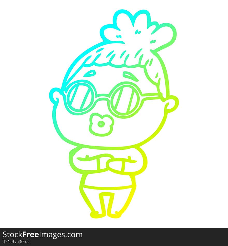 cold gradient line drawing cartoon woman wearing spectacles