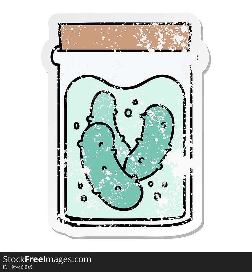 hand drawn distressed sticker cartoon doodle jar of pickled gherkins