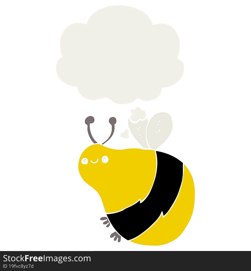 cartoon bee and thought bubble in retro style