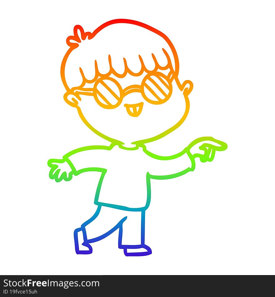 Rainbow Gradient Line Drawing Cartoon Boy Wearing Spectacles