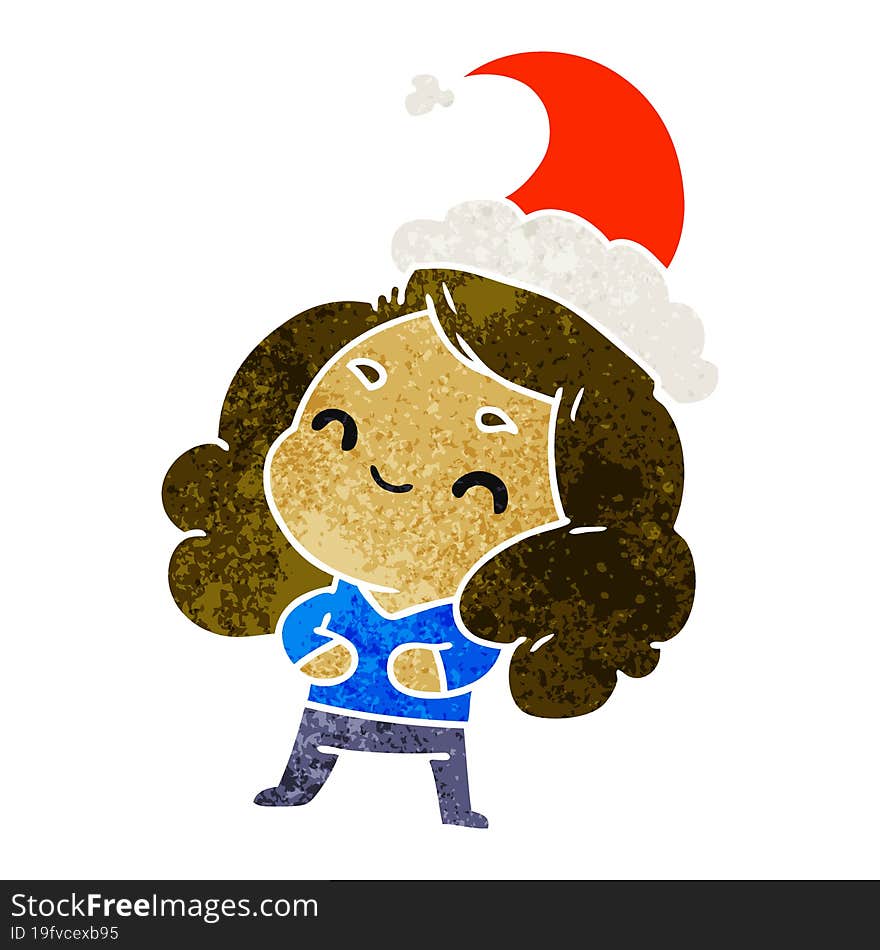 hand drawn christmas retro cartoon of kawaii girl