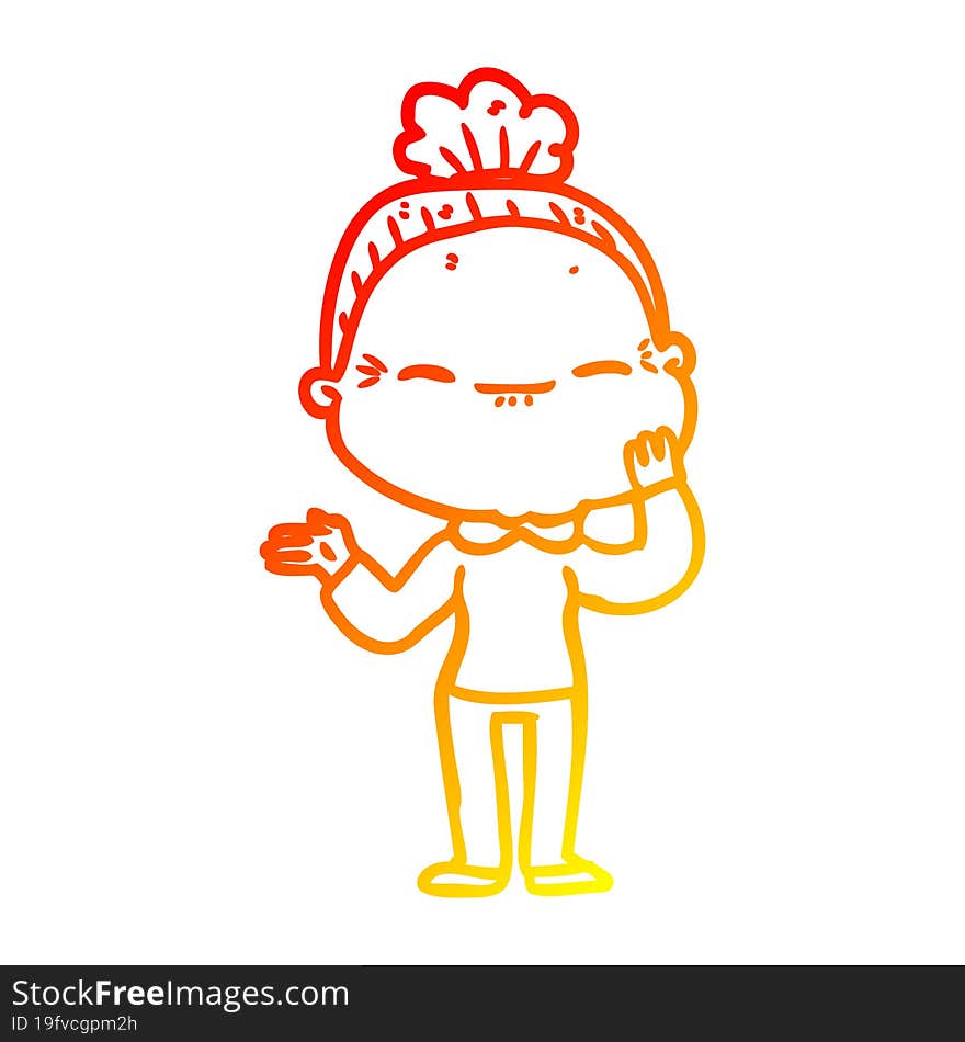 warm gradient line drawing cartoon peaceful old woman