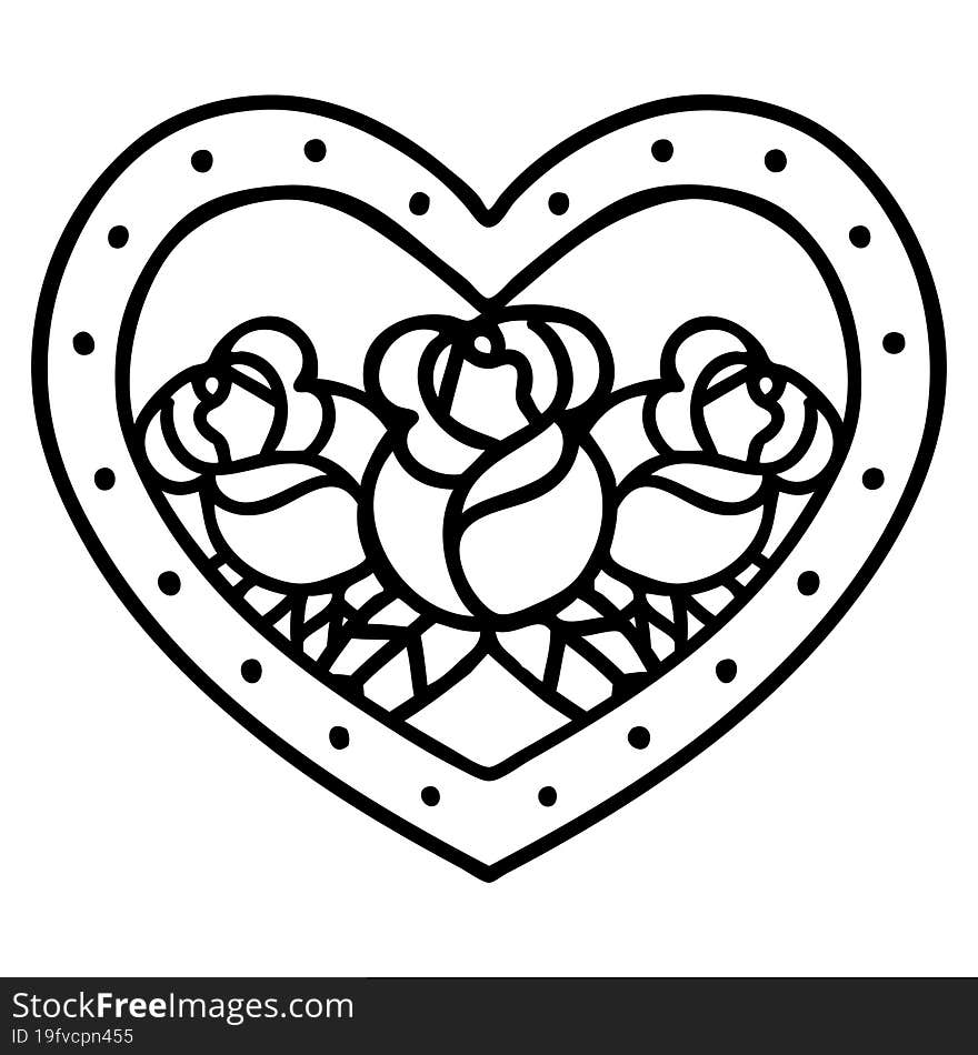 tattoo in black line style of a heart and flowers. tattoo in black line style of a heart and flowers