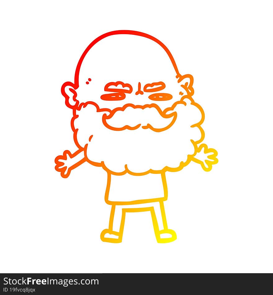 warm gradient line drawing cartoon man with beard frowning