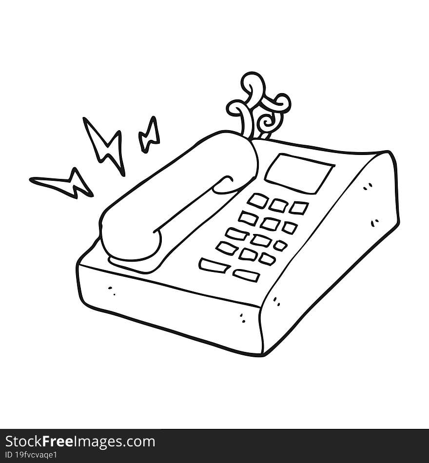 Black And White Cartoon Office Telephone