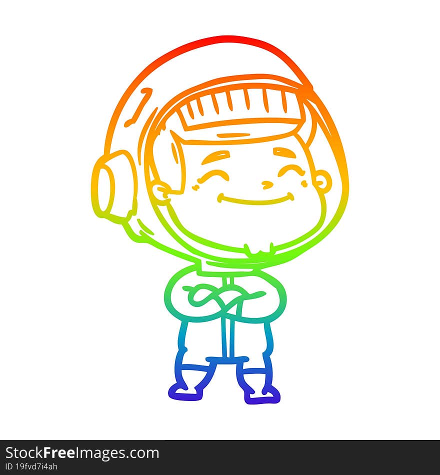 Rainbow Gradient Line Drawing Happy Cartoon Astronaut