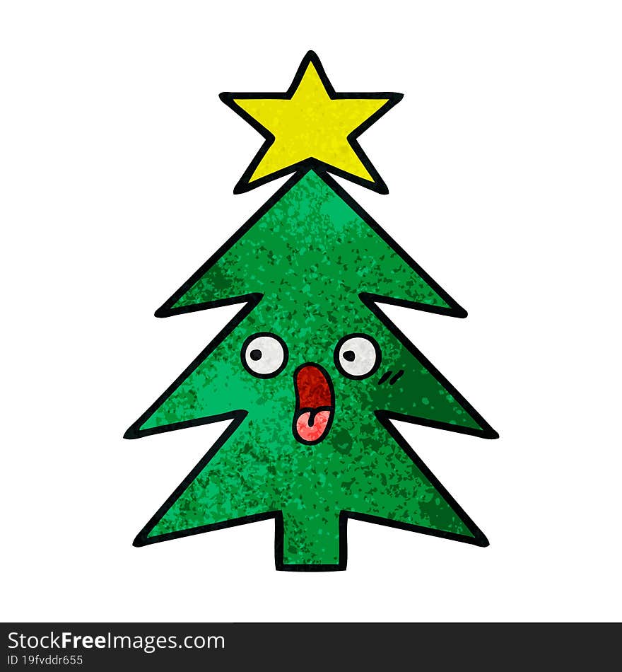 retro grunge texture cartoon of a christmas tree