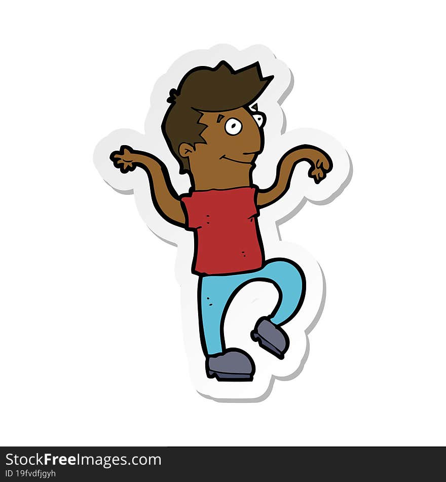 sticker of a cartoon happy man doing funny dance