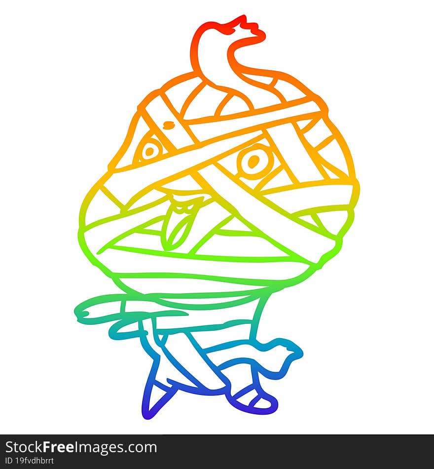 rainbow gradient line drawing cute cartoon halloween mummy