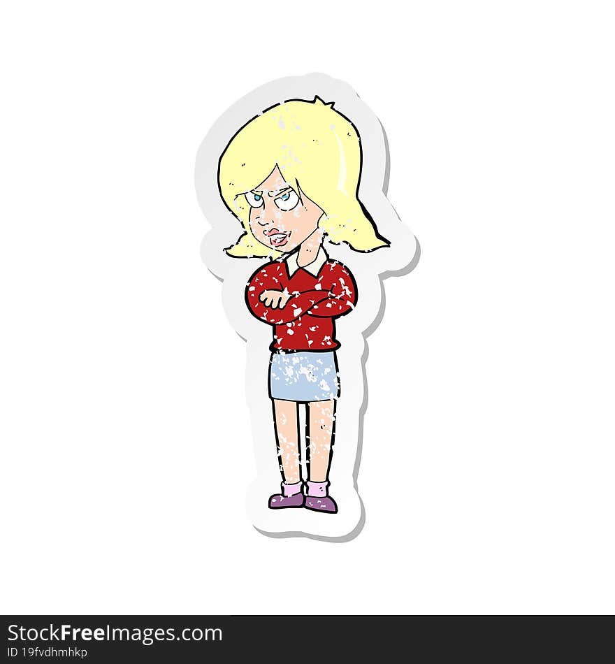 Retro Distressed Sticker Of A Cartoon Angry Woman