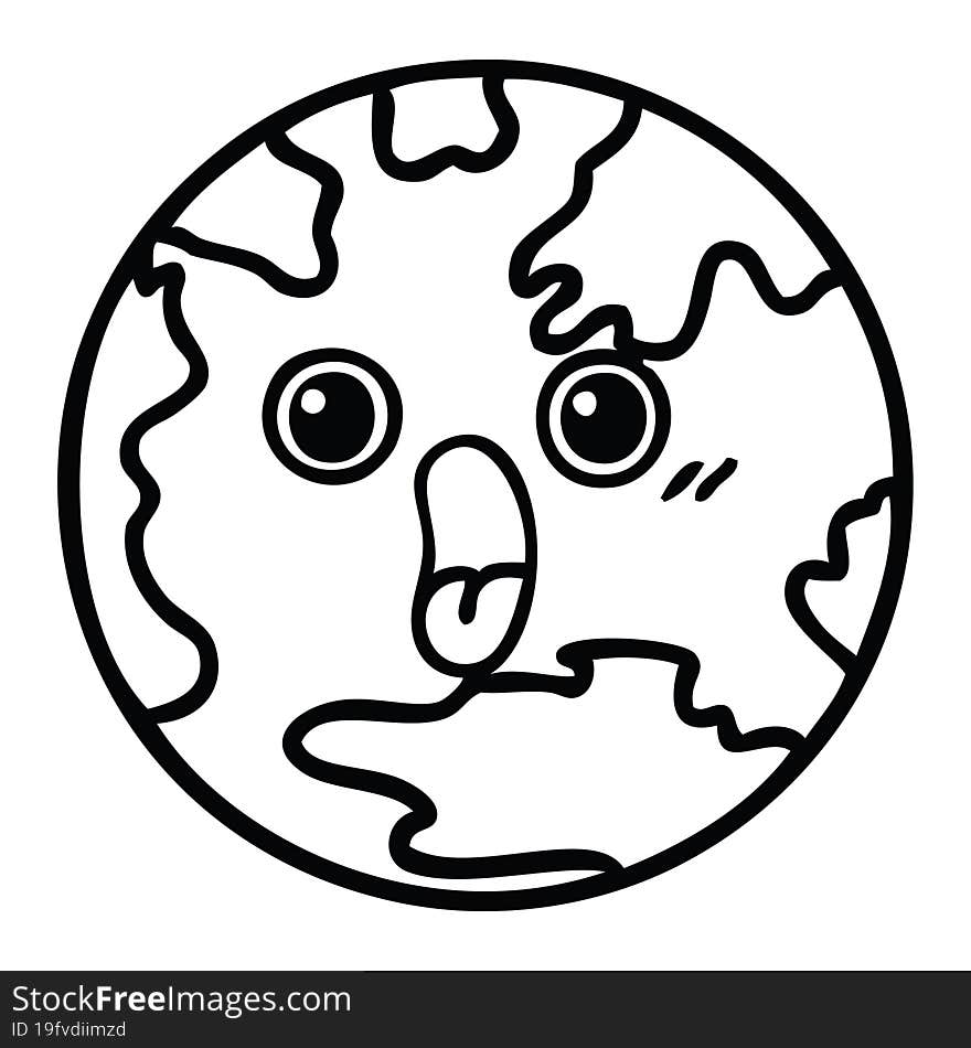 Line Drawing Cartoon Planet Earth