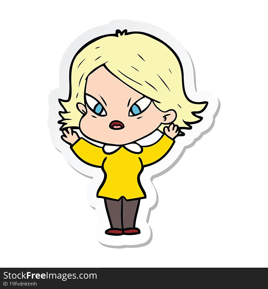 Sticker Of A Cartoon Stressed Woman