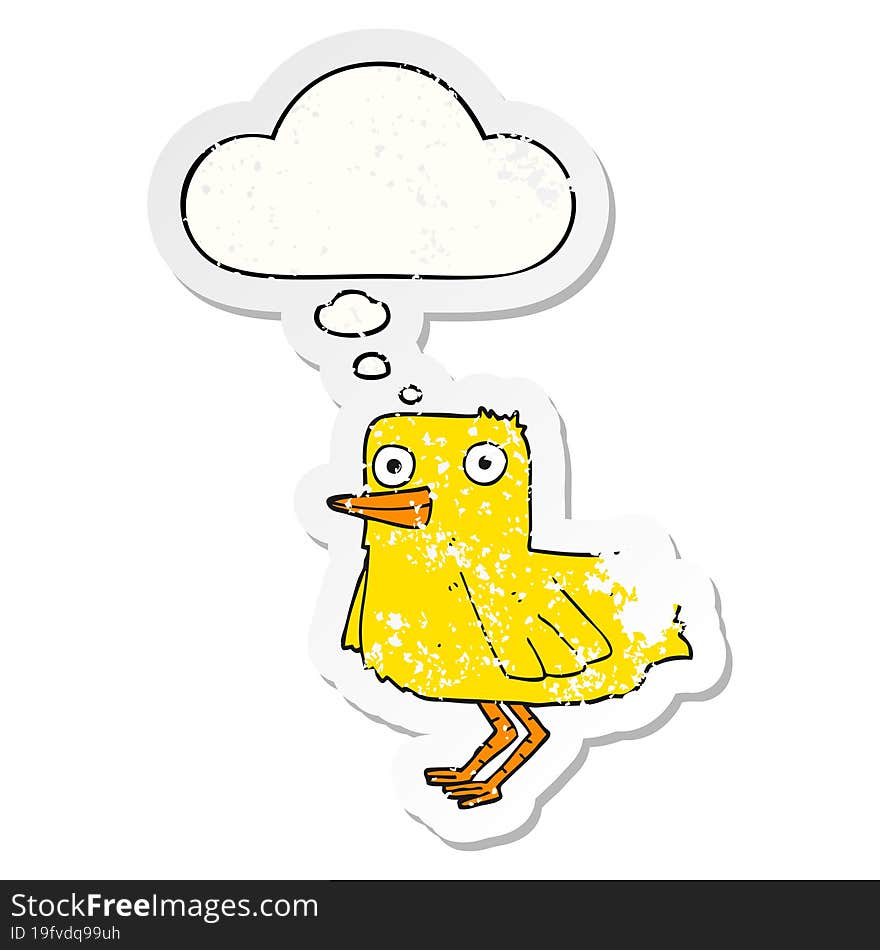 Cartoon Duck And Thought Bubble As A Distressed Worn Sticker