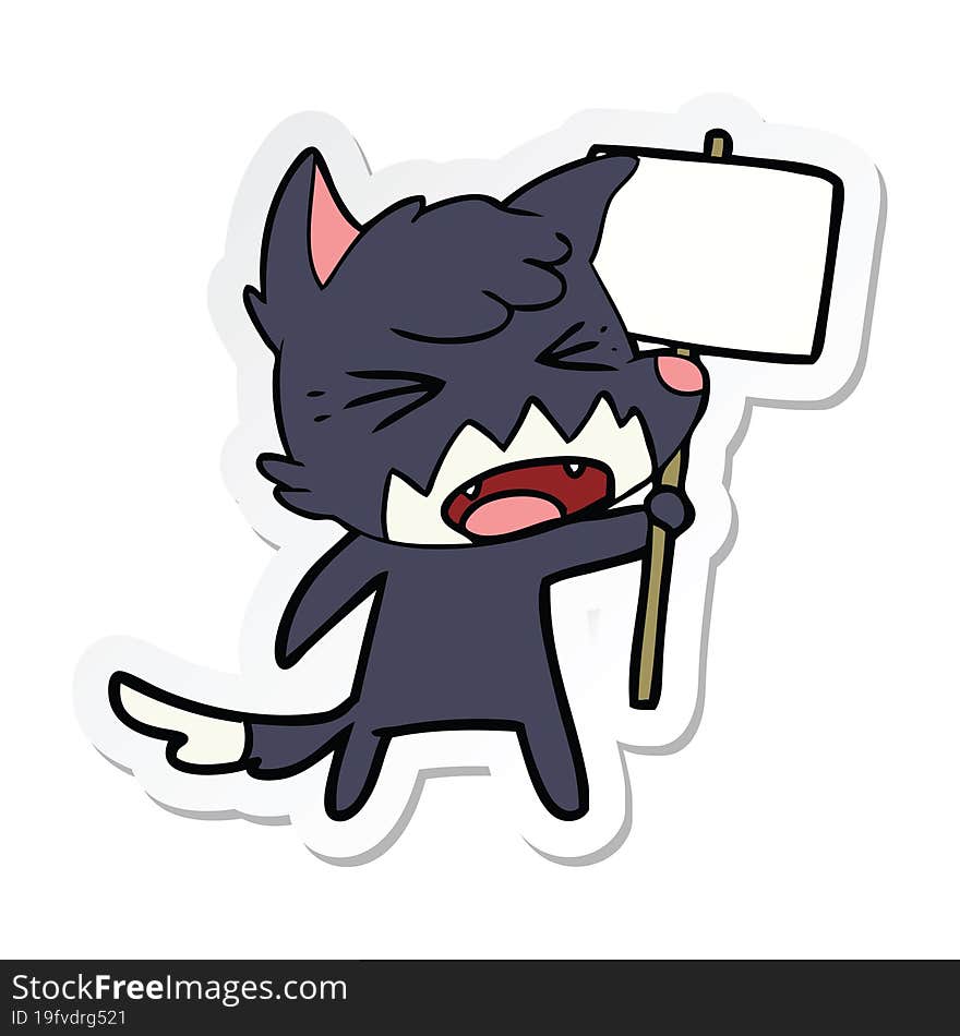 sticker of a angry cartoon fox with sign