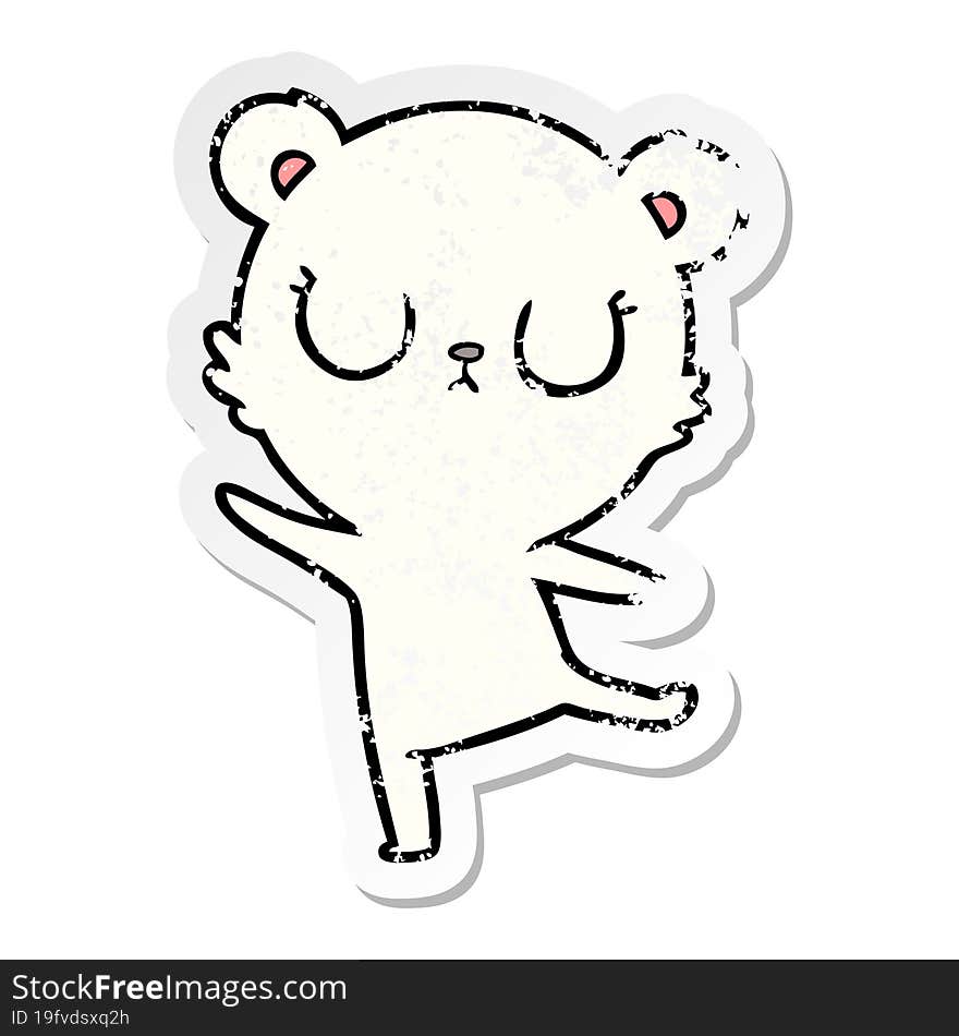 Distressed Sticker Of A Peaceful Cartoon Polar Bear