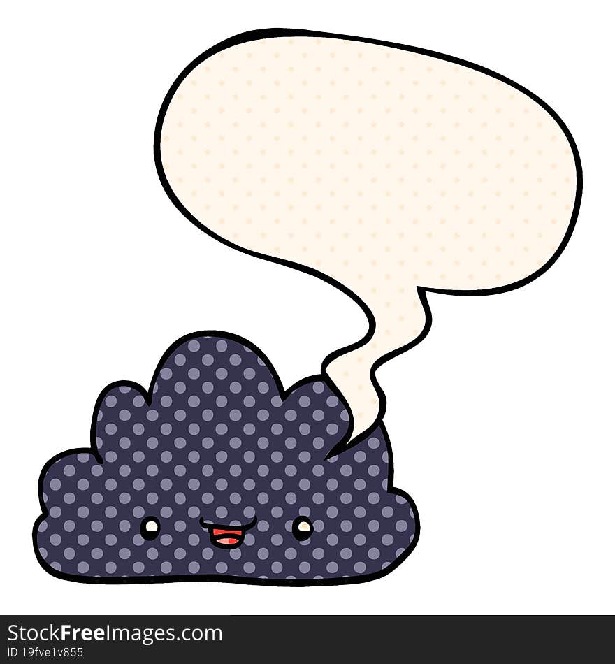 happy cartoon cloud and speech bubble in comic book style