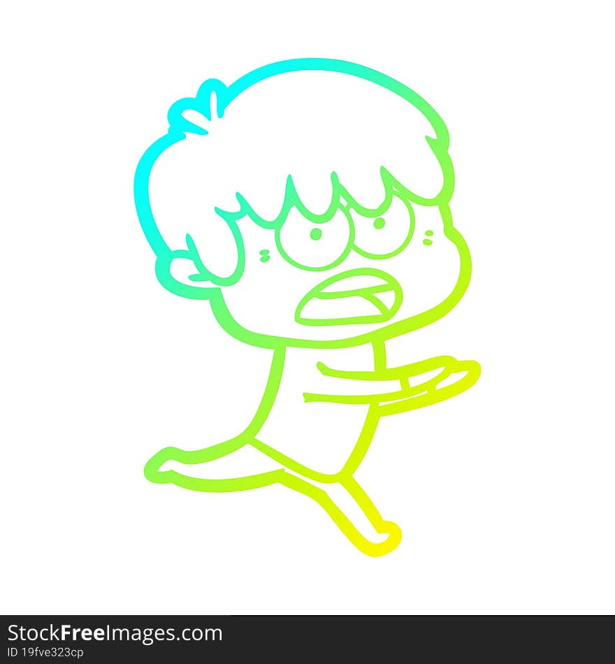 Cold Gradient Line Drawing Worried Cartoon Boy