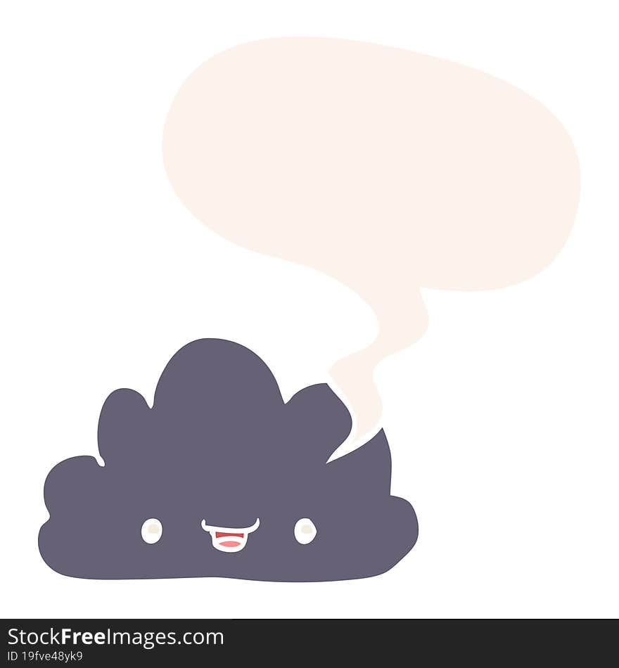 happy cartoon cloud and speech bubble in retro style