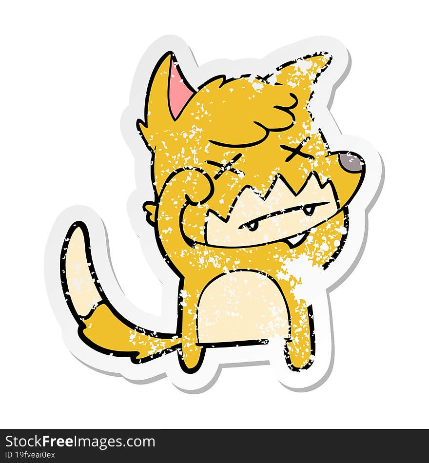 distressed sticker of a cartoon dead fox