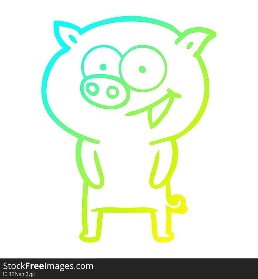 cold gradient line drawing of a cheerful pig cartoon