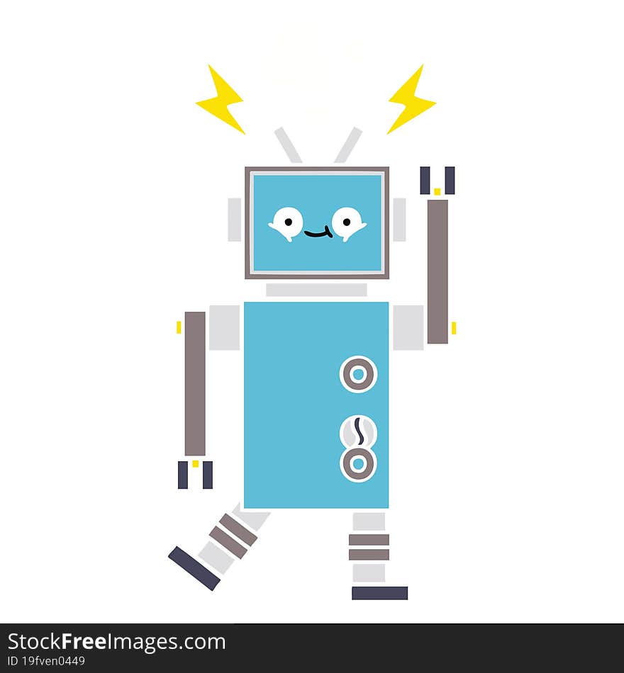 flat color retro cartoon dancing robot