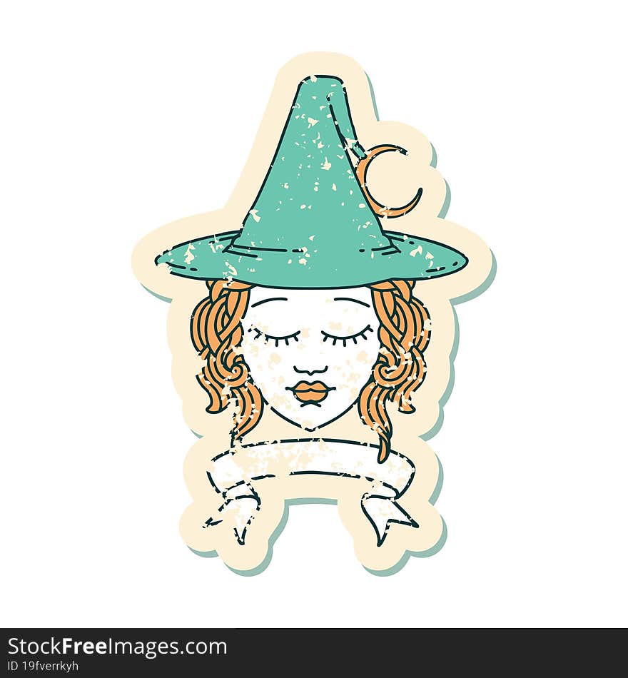 Retro Tattoo Style human witch character with banner. Retro Tattoo Style human witch character with banner