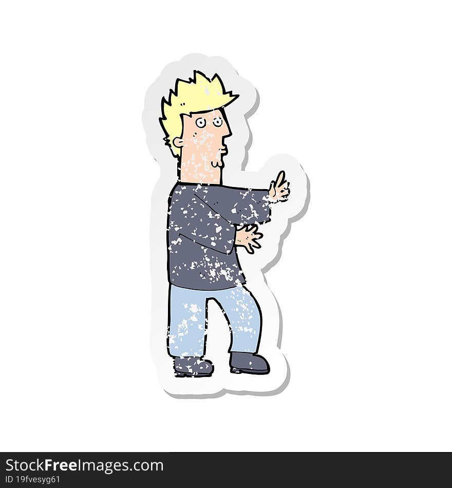 Retro Distressed Sticker Of A Cartoon Nervous Man Waving