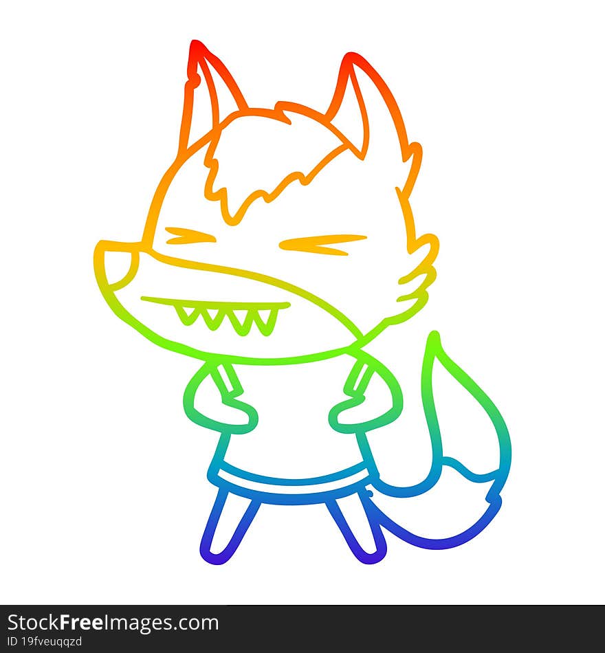 rainbow gradient line drawing of a angry wolf cartoon