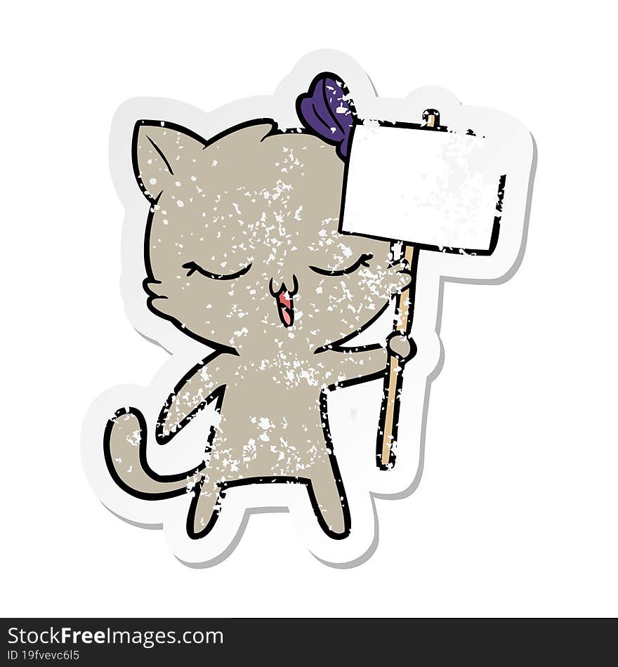 distressed sticker of a cartoon cat with bow on head