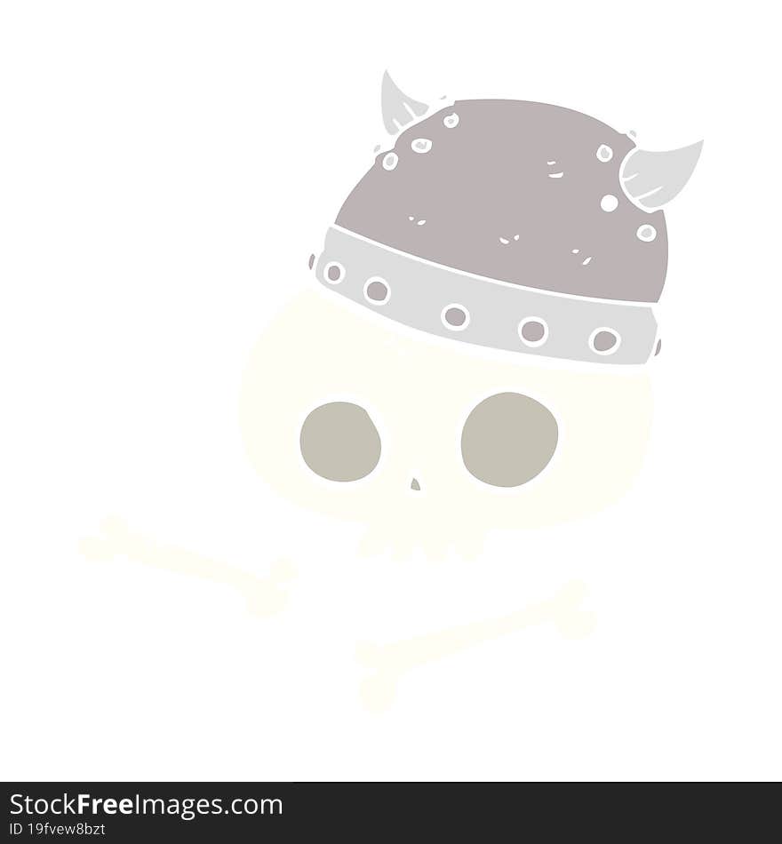 flat color illustration of a cartoon viking helmet on skull