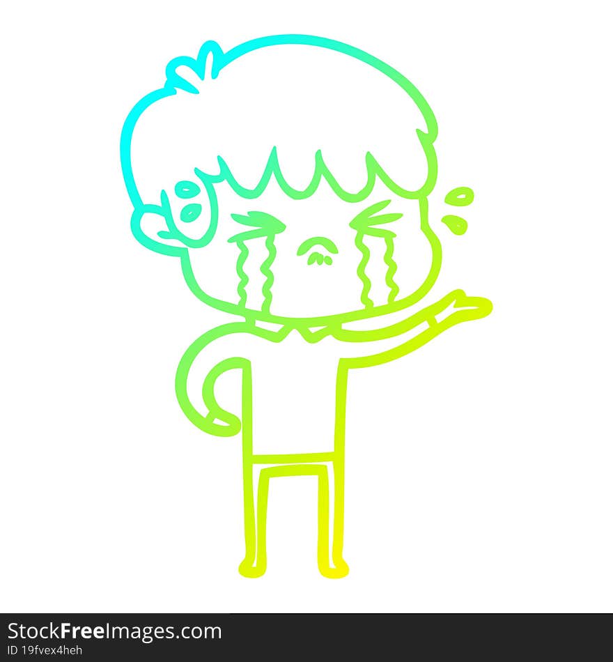 cold gradient line drawing cartoon boy crying