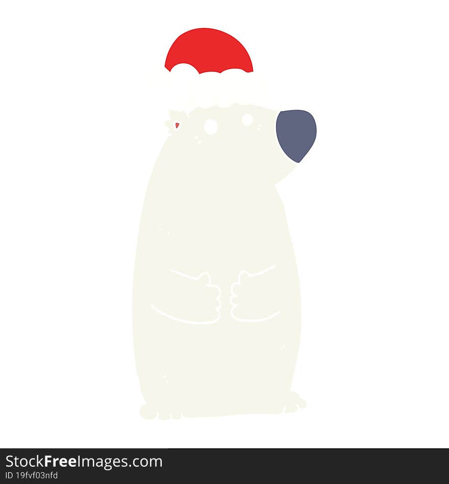 flat color style cartoon bear wearing christmas hat