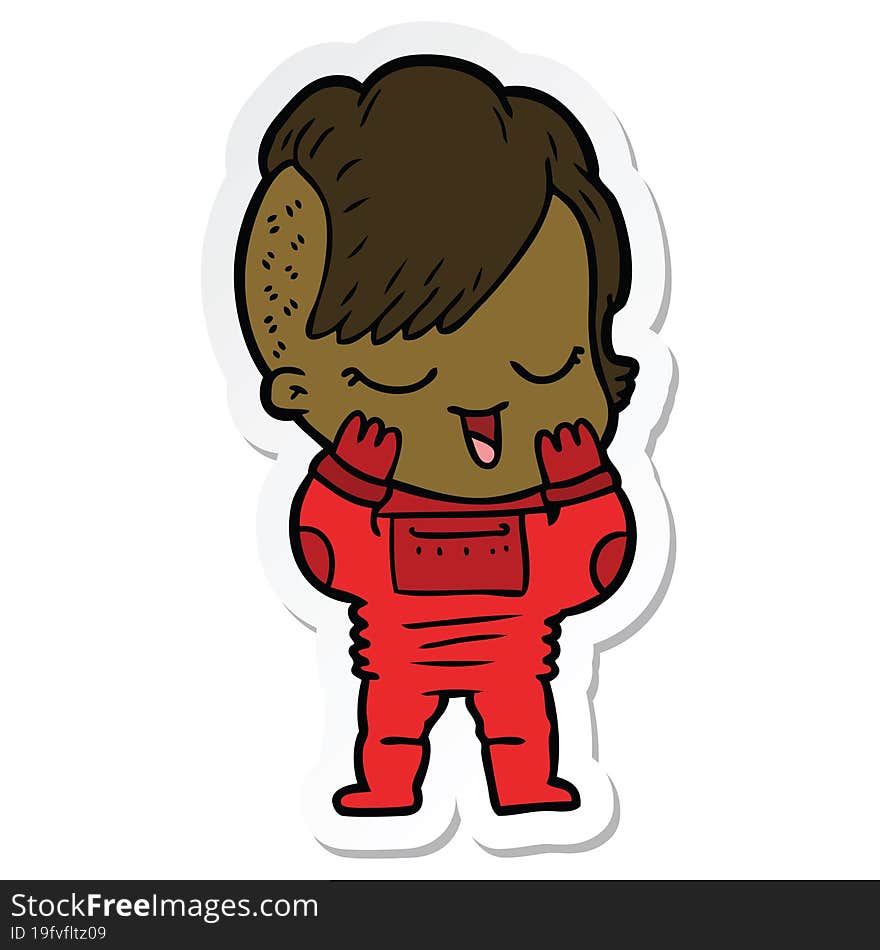 sticker of a happy cartoon girl in space suit