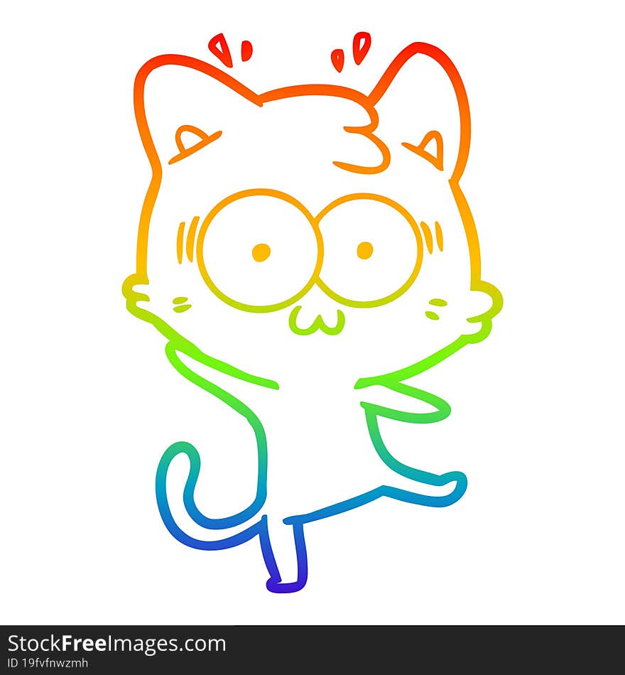 Rainbow Gradient Line Drawing Cartoon Surprised Cat