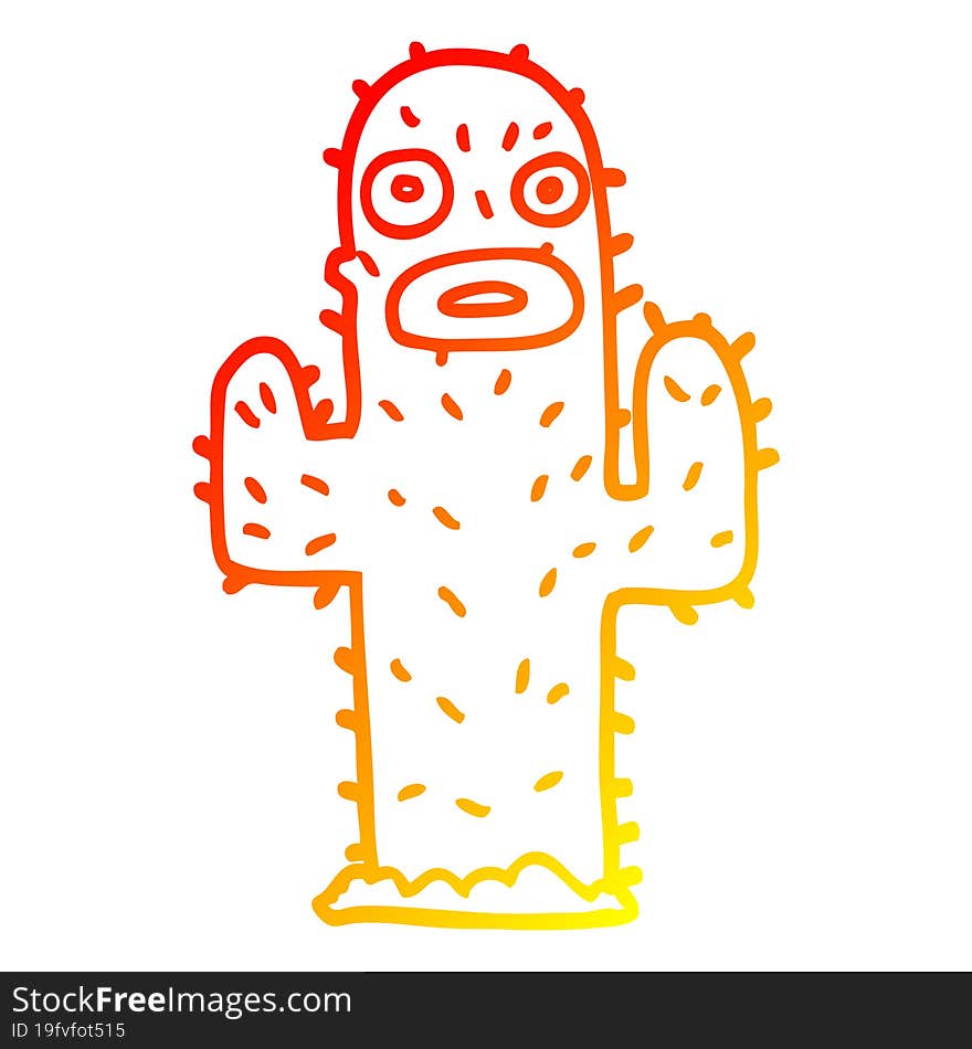 Warm Gradient Line Drawing Cartoon Cactus