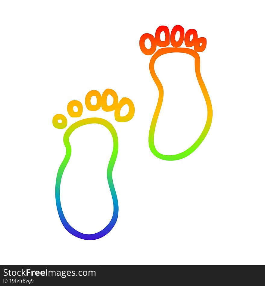 rainbow gradient line drawing of a cartoon foot prints